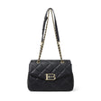 Women PRUSES Black Leather Qulited Shoulder Chain Bags