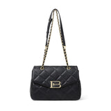 Women PRUSES Black Leather Qulited Shoulder Chain Bags