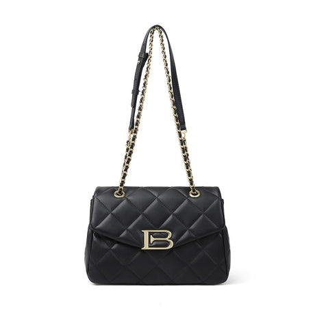 Women PRUSES Black Leather Qulited Shoulder Chain Bags