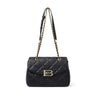 Women PRUSES Black Leather Qulited Shoulder Chain Bags