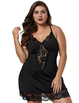 WomenPlusSizeLaceModalSleepwearV-NeckFullSlipSleepBabydoll_18