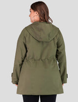 Women Plus Size Army Green Hooded Drawstring Trench Coat