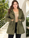 Women Plus Size Army Green Hooded Drawstring Trench Coat