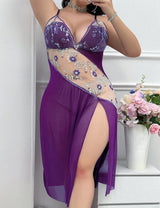 Women Plus Size Asymmetrical Embroidered Mesh Sheer Nightgown | PRUSES