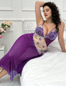Women Plus Size Asymmetrical Embroidered Mesh Sheer Nightgown | PRUSES