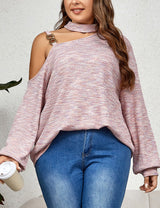 Women Plus Size Asymmetrical Neck Chain Detail Long Sleeve Top