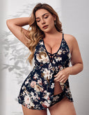 Women Plus Size Backless Mesh Floral Nightdress-4