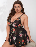 Women Plus Size Backless Mesh Floral Nightdress