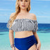 Women Plus Size Bathing Suits Striped Criss Cross Bikini Set High Waisted Swimsuits-3