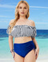Women Plus Size Bathing Suits Striped Criss Cross Bikini Set High Waisted Swimsuits-3