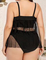 Women Plus Size Batwing Sleeve Two Piece Swimsuit-3