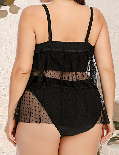 Women Plus Size Batwing Sleeve Two Piece Swimsuit-3