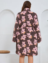 Women Plus Size Bear Pattern Flannel Robe