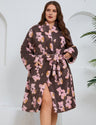 Women Plus Size Bear Pattern Flannel Robe