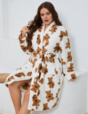 Women Plus Size Bear Pattern Flannel Robe