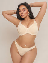 Women Plus Size Beige Bra and Panty Set