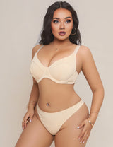 Women Plus Size Beige Bra and Panty Set
