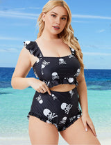Women Plus Size Black Beach Spa Two-piece Swimsuit-1
