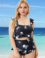 Women Plus Size Black Beach Spa Two-piece Swimsuit