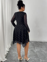 Women Plus Size Black Bow Print Chiffon A-Line Dress