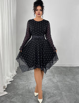 Women Plus Size Black Bow Print Chiffon A-Line Dress