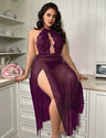 Women Plus Size Black Contrast Lace Mesh Halter Chemise