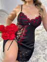 Women Plus Size Black Embroidered Sheer Chemise