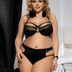 Women Plus Size Black Eyelash Lace Halter Sexy Bra Set