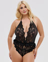 Women Plus Size Black Floral Lace Plunge Bodysuit