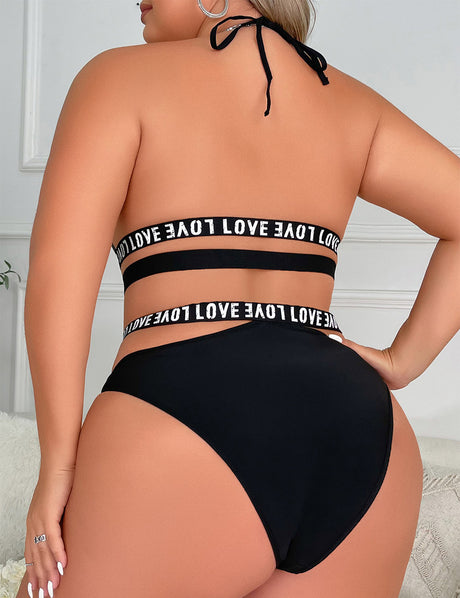 Women Plus Size Black Halter Bra Set