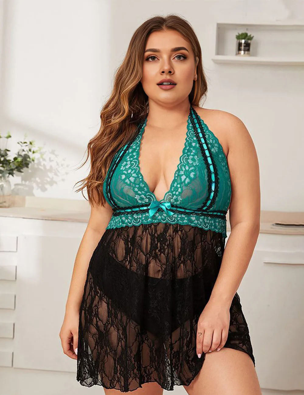 Women Plus Size Black Lace Babydoll