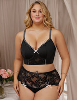 Women Plus Size Black Lace Bra And Panty Set