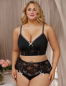 Women Plus Size Black Lace Bra And Panty Set