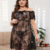 Women Plus Size Black Lace Off Shoulder Babydoll