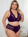 Women Plus Size Black Lace Push Up Bra Set