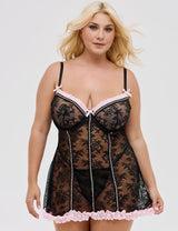 Women Plus Size Black Lace Ruffled Babydoll
