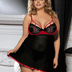 Women Plus Size Black Lace Stylish Floral Sheer Babydoll