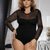 Women Plus Size Black Long Sleeve Bodysuit