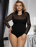 Women Plus Size Black Long Sleeve Bodysuit