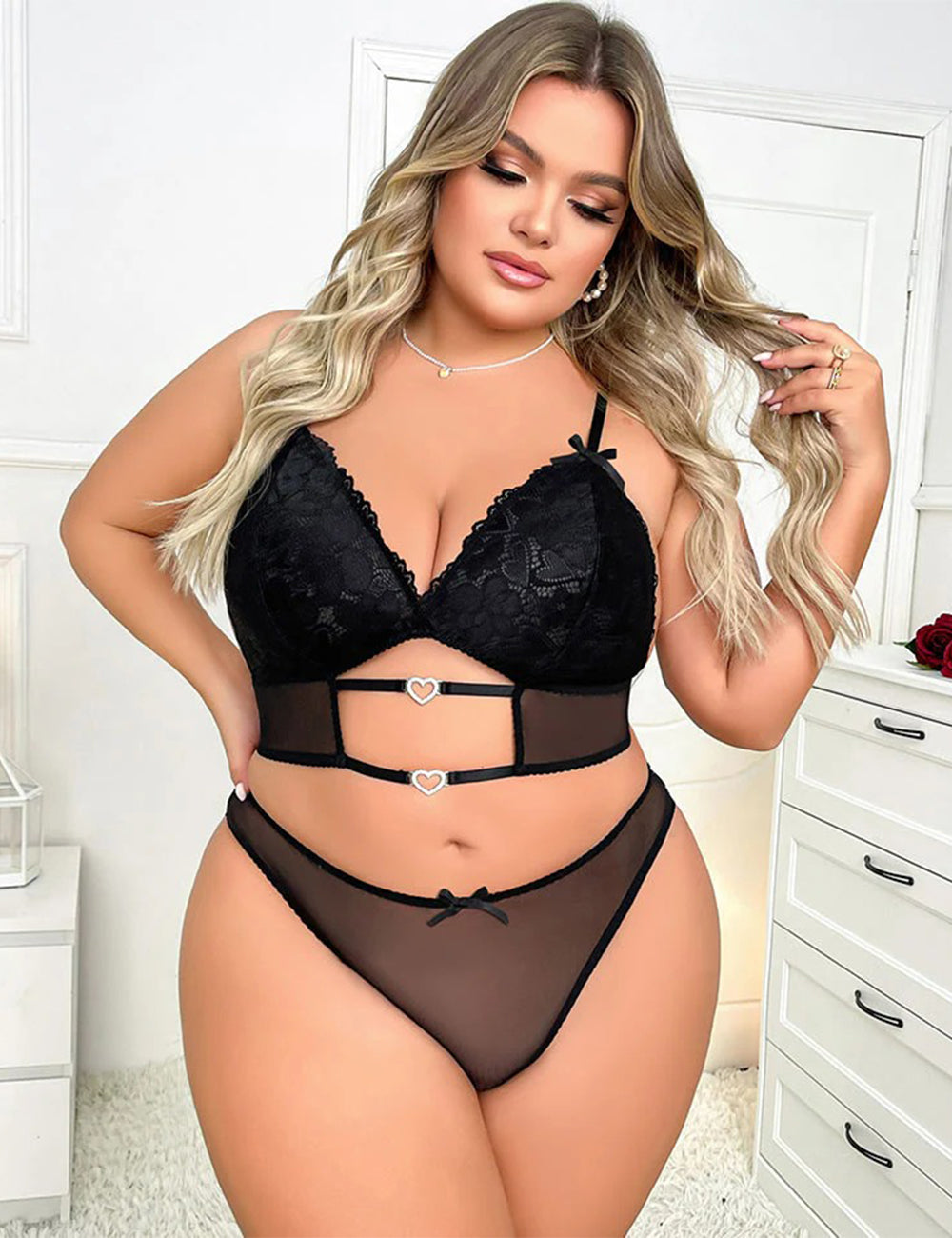 Women Plus Size Black Mesh Braset