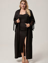 Women Plus Size Black Satin Lace-Trim Sleeve Robe
