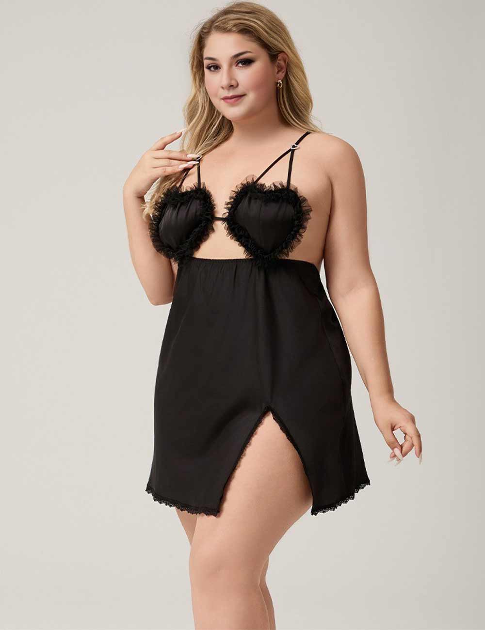 Women Plus Size Black Cut-Out Nightgown
