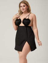 Women Plus Size Black Cut-Out Nightgown