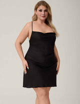 Plus Size Black mini Satin Slip Nightgown