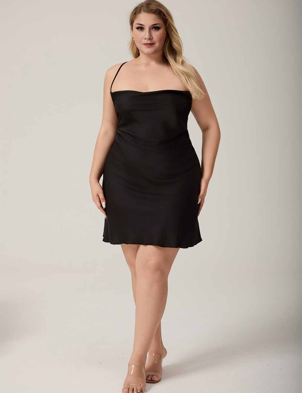 Women Plus Size Black mini Satin Slip mini Nightgown