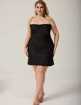Women Plus Size Black mini Satin Slip mini Nightgown