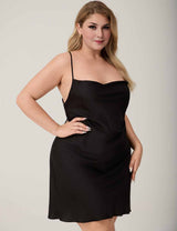 Women Plus Size Black mini Satin Slip Nightgown