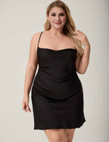 Women Plus Size Black Satin Slip Nightgown