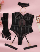 Women Plus Size Black Strapless Corset Sexy Bodysuit