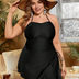 Women Plus Size Black Tankini High Stretch Two-Piece Swimsuit-1